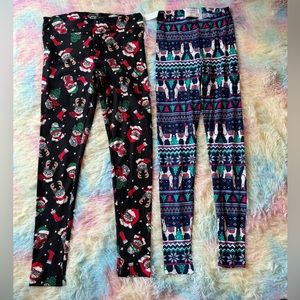 Bundle of 2 Pairs Christmas Print Cat and Llama Fashion Leggings